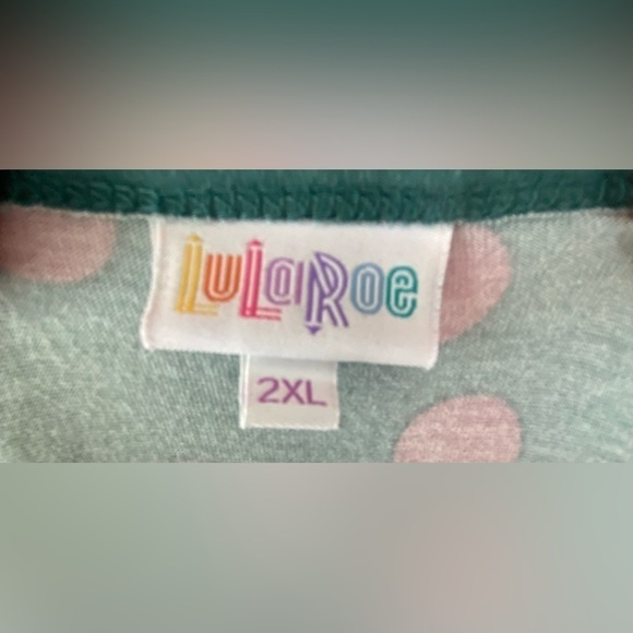 LulaRoe “Julia” Green & Pink Polka Dot Dress Size 2X - Picture 7 of 9